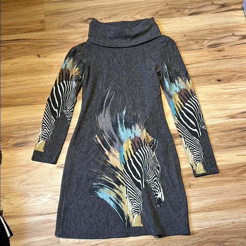 Stylish Zebra Print Midi Dress - Gray